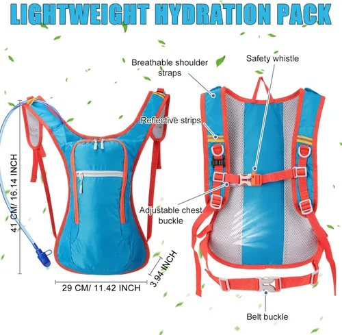 Vista 4 de Chunful Mochila de hidratación con vejiga de agua de 2 L, mochila de hidratación ligera para mujeres y adolescentes, mochila de agua al aire libre