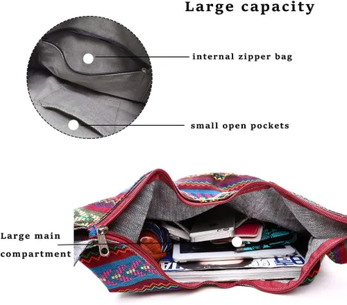 Vista 3 de WITERY Bolso bandolera para mujer, bolso de hombro grande, bolso de compras, bolso de mano con cremallera, bolso de mensajero