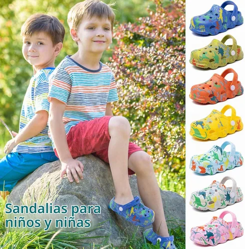 Vista 2 de techcity Zapatos de jardín de dinosaurios para niños, sandalias de dibujos animados, zuecos para la playa, piscina, zapatos de agua, toboganes