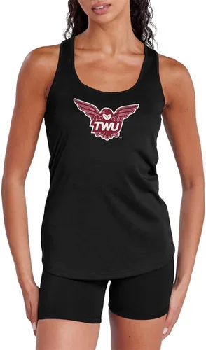 Vista 330 de Camiseta deportiva sin mangas oficial de NCAA Collegiate para mujer, con espalda cruzada, colección con logotipo primario
