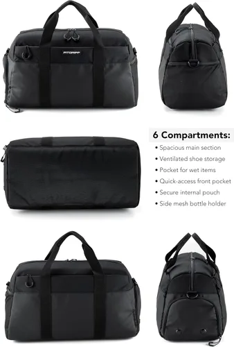 Vista 6 de Fitgriff Bolsa de gimnasio V2 para hombres y mujeres con compartimento para zapatos y artículos húmedos, bolsa de lona para viajes, deportes