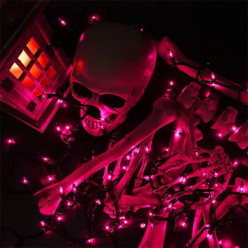 Vista 3 de BRIZLED - 100 unidades de luces de cadena para Halloween Connectable; UL Certified; Black Wire Outdoor Spooky Incandescent Light for Indoor