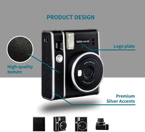 Vista 3 de Fujifilm Cámara Instax Mini 40 de película instantánea negra + paquete de 20 impresiones instantáneas Instax