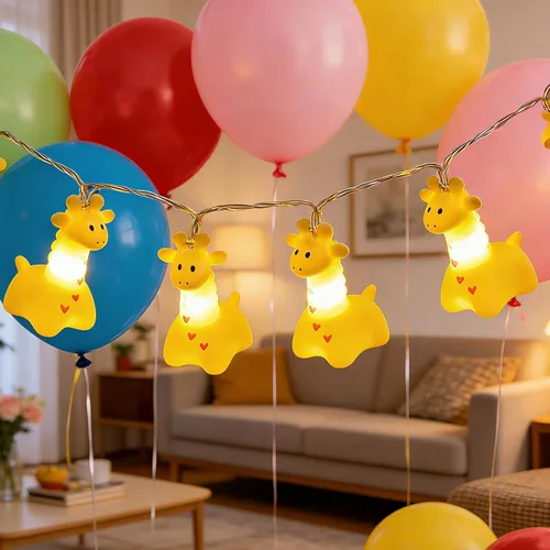 Vista 2 de Lindas luces de jirafa, divertidas luces de noche de hadas con temática de animales, 4.9 pies/4.9 ft, 10 LED blanco cálido, funciona