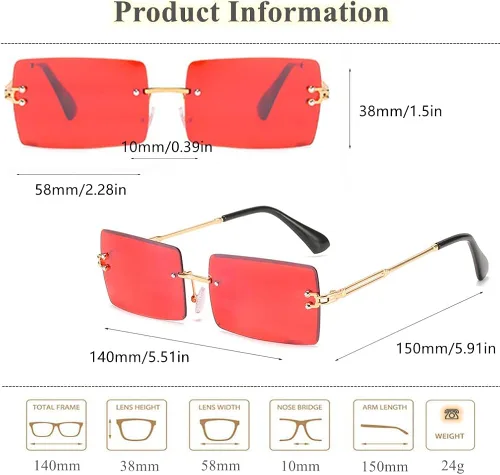 Vista 5 de BAWUYI Gafas de sol rectangulares sin montura de los años 90 y 2000 para mujeres y hombres, accesorios Y2K, vintage, retro, sin marco, gafas