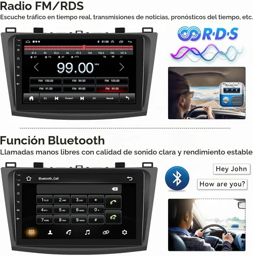 Vista 5 de Radio estéreo de coche para Mazda 3 2009 2010 2011 2012 2013, Android 15 2G+64G Carplay inalámbrico Android Auto, 9 pulgadas pantalla táctil coche