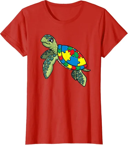 Vista 41 de Turtle Puzzle Pieces for Autism Awareness Kids Women Teacher T-Shirt Asphalt Grey