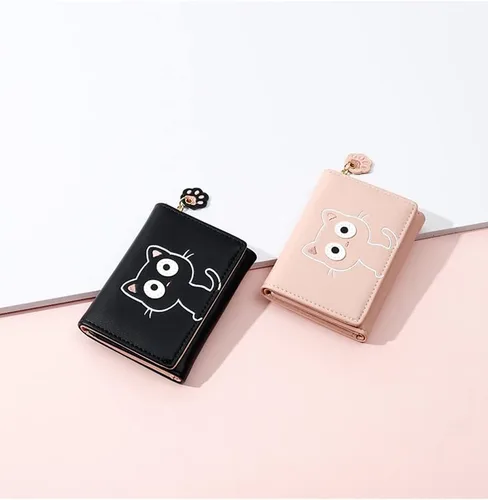 Vista 8 de Sunwel Fashion Lindo portatarjetas con diseño de gato pequeño - Estuche para tarjetas con cremallera de acordeón, bolsillos para efectivo, monedero
