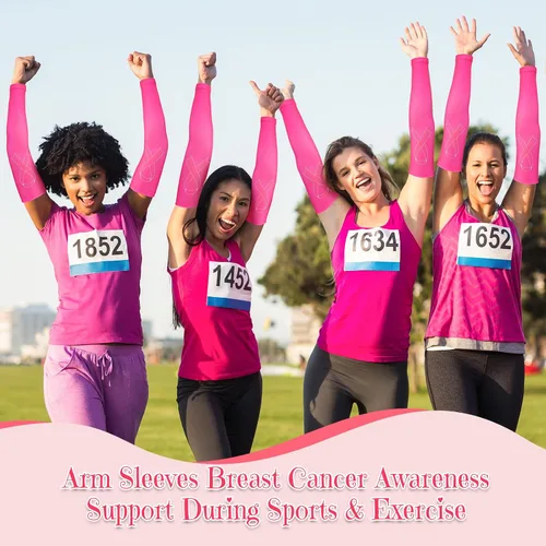 Vista 4 de Zhehao 24 pares de mangas de compresión para brazo para concientización sobre el cáncer de mama, manga deportiva para béisbol, fútbol, mujeres