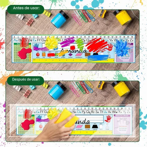 Vista 4 de Meetory 40 PCS Bolsillos Mejorados para Placa de Identificación, 18.5" x 4.9" Placas de Identificación de Escritorio Autoadhesivas con Bolsillo