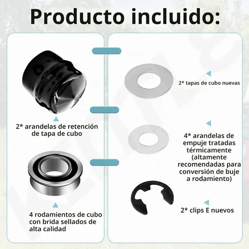 Vista 2 de 9040H Kit de conversión de buje de rueda delantera a rodamiento compatible con Craftsman, Poulan, Husqvarna, Jonsered, Murray cortacésped compatible