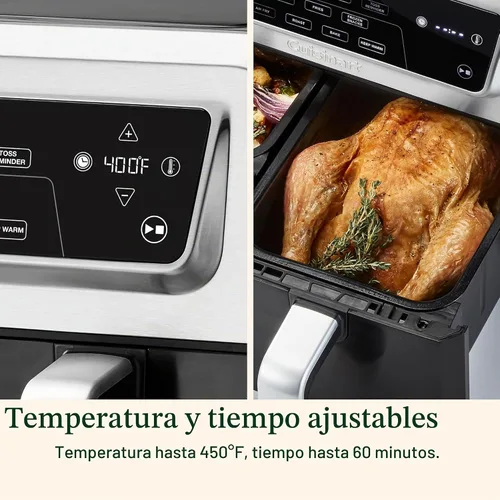 Vista 6 de Cuisinart Freidora de aire de 2 cestas, 2-4.25 QT, total 8.5 QT, 4 funciones: freír al aire, asar, hornear y mantener caliente, características Sync