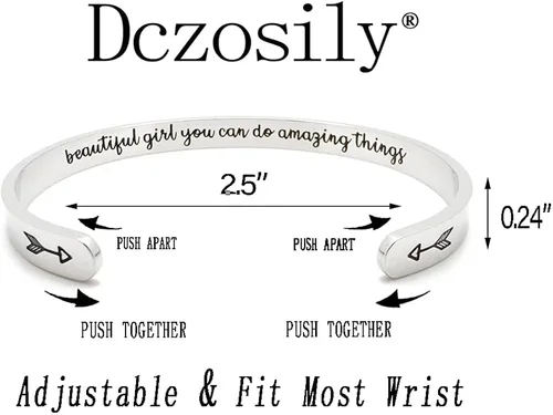 Vista 9 de Dczosily Pulseras inspiradoras para mujer, de acero inoxidable, grabadas, con mantra motivacional, regalos personalizados para mamá, hija, hermana