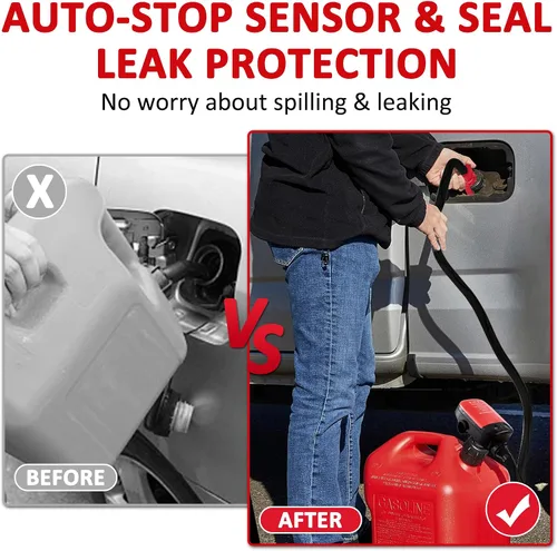 Vista 2 de Bomba de transferencia de combustible Aoteda alimentada por batería con sensor de parada automática, protección contra fugas (2.4 GPM), manguera