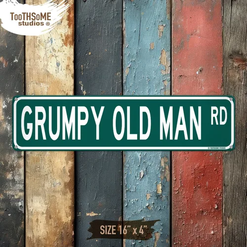 Vista 3 de Letrero de calle Grumpy Old Man de 16 x 4 pulgadas, divertido letrero de hojalata con tema de jubilado, decoración del hogar para garaje