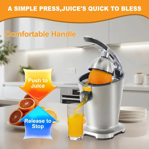 Vista 8 de NEWBULIG Exprimidor eléctrico de cítricos, exprimidor automático de naranja con mango de agarre suave, máquinas extractoras de jugo de naranja