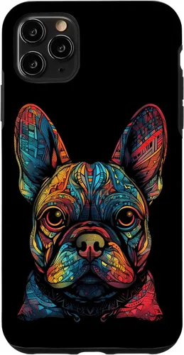 Vista 13 de iPhone 16 Colorful French Bulldog Face Frenchie Dog Lover Funny Black Case