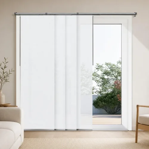 Vista 18 de CHICOLOGY Elegantes Persianas Verticales Transparentes Blancas para el Hogar, Ventanas Interiores Grandes, Puerta Corrediza, Patio (78" An x 84" Al)