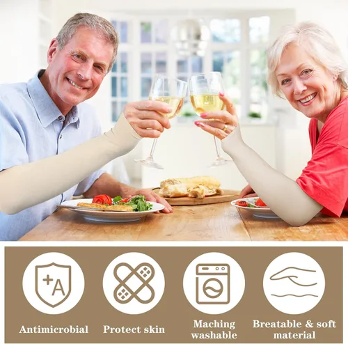 Vista 5 de Eurzom 8 pares de fundas protectoras de piel para ancianos, manga fina para el brazo, moretones contra abrasiones, desgarros, exposición al sol