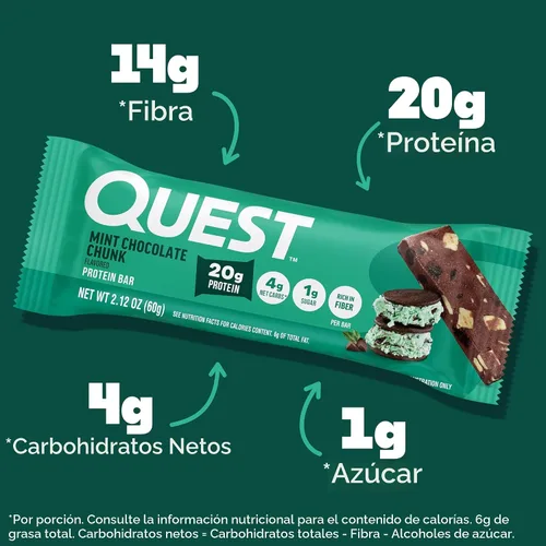 Vista 3 de Quest Nutrition Barra de proteína de trozos de chocolate menta, alto en proteínas, bajo en carbohidratos, sin gluten, apto para ceto, 12