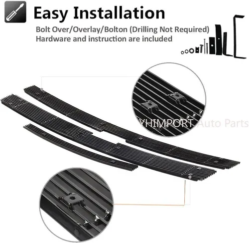 Vista 5 de Inserto de rejilla de aluminio sólido compatible con Chevy Silverado 2007-2010 2500HD/3500HD cromado, 3 piezas