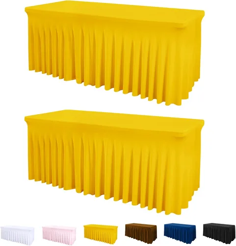 Vista 17 de Mantel de una pieza y falda para mesas rectangulares, mantel ajustable de elastano de 6 pies con falda de volantes para bodas, banquetes, baby Negro