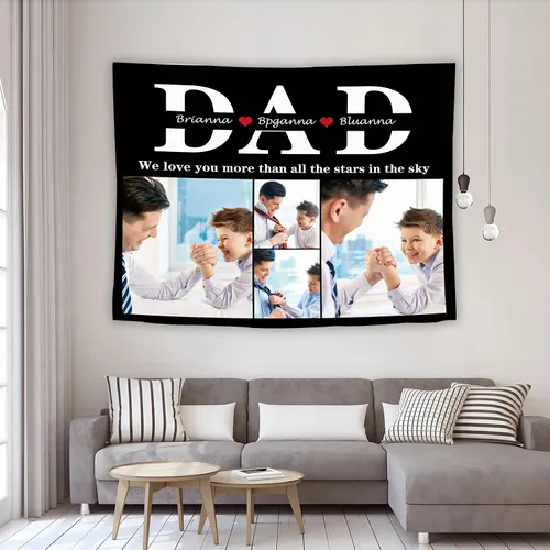 Vista 7 de Tiirreez Regalos para el día del padre, tapiz personalizado con texto fotográfico, regalos para papá de hija, hijo, esposa, tapiz personalizado