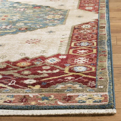 Vista 4 de SAFAVIEH Kashan Collection - Alfombra de pasillo, 2 pies 6 pulgadas x 8 pies, azul y rojo, diseño oriental tradicional, no desprende pelusa