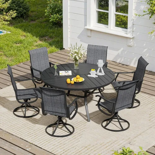 Vista 61 de VICLLAX Muebles pequeños de exterior de 3 piezas, 2 sillas giratorias de patio y mesa redonda pequeña para 2, sillas de carbón oscuro y negro