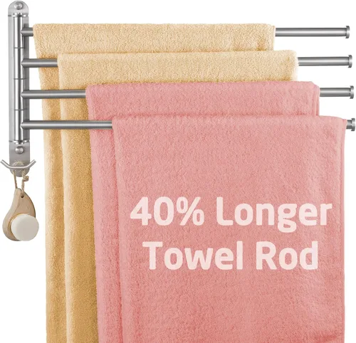 Vista 11 de KES Barra de Toallas para Baño de 13.8 Pulgadas, Montaje Basculante, Brazo Extensible, Soporte de Pared de 2 Brazos, Acero Inoxidable SUS304