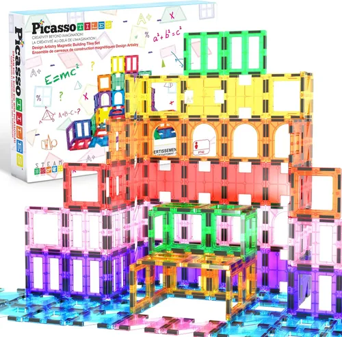 Vista 9 de PicassoTiles Bloques de construcción magnéticos con azulejos y click-in, artes gráficas educativas, juego de construcción de imán, juego
