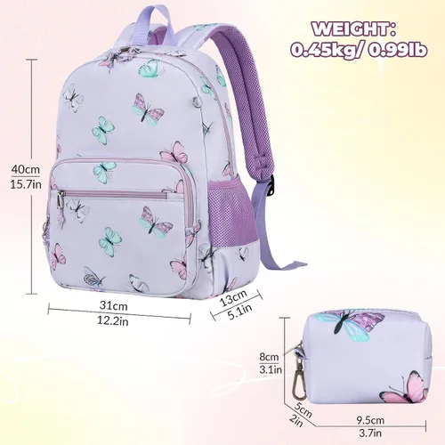 Vista 48 de Mygreen - Mochila escolar con bonitos diseños para niños y niñas, 11.5 x 15.7 x 5.1 pulgadas