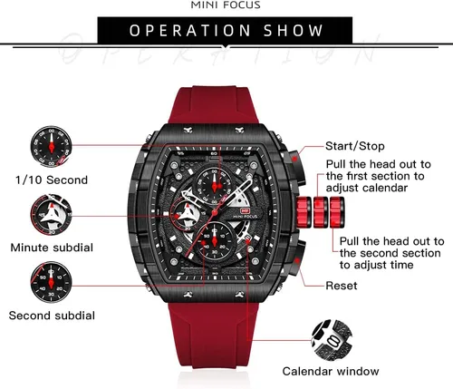 Vista 5 de MF MINI FOCUS - Reloj para hombre, de moda, deportivo, con cronógraforesistente al agualuminosocalendario, correa de silicona, reloj de cuarzo