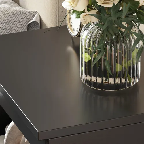 Vista 5 de AGOTENI Juego de 2 mesitas de noche, mesa auxiliar de madera con 2 cajones de almacenamiento para dormitorio, color negro