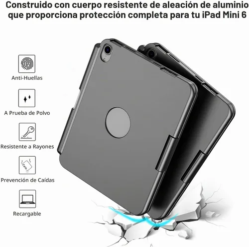 Vista 7 de FUWANG Funda con teclado y panel táctil para iPad mini 7 A17 Pro 2024 y Mini de 6ª generación 2021 de 8.3 pulgadas - Teclado retroiluminado de 7
