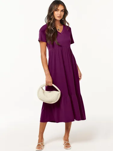 Vista 3 de ANRABESS Vestido largo casual de verano para mujer, manga corta, cuello en V, escalonado, playa, vacaciones, vestido de verano 2025