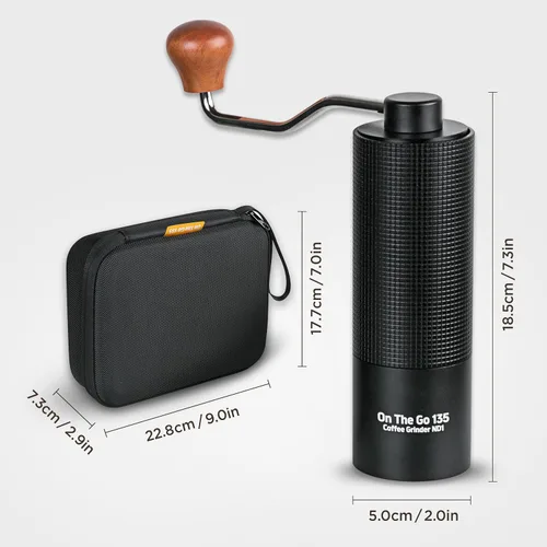 Vista 4 de Molinillo de café manual, rebaba cónica de acero inoxidable con ajuste ajustable, doble rodamiento, capacidad máxima de 0.88 onzas, molinillo