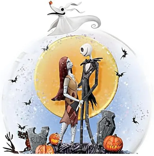 Vista 3 de The Bradford Exchange Globo musical con purpurina The Nightmare Before Christmas con base giratoria