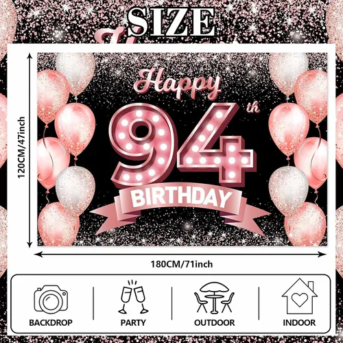 Vista 71 de Cartel de feliz cumpleaños décimo oro rosa, telón de fondo, saludos a 10 años, globos de confeti, decoración temática para niñas de 10 años