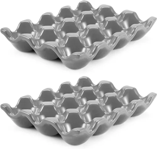 Vista 16 de Flexzion Bandeja de Cerámica para 12 Huevos - Portahuevos de Porcelana para Docena Completa Contenedor Organizador de Almacenamiento Soporte