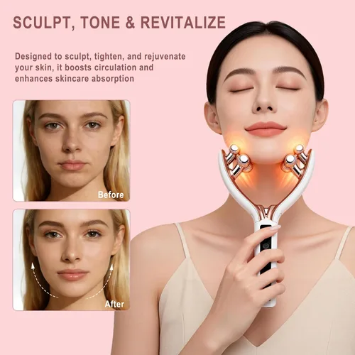 Vista 5 de CXGRISE Masajeador facial inalámbrico, rodillo facial eléctrico 3D, herramienta recargable para esculpir y aliviar la hinchazón en forma de V