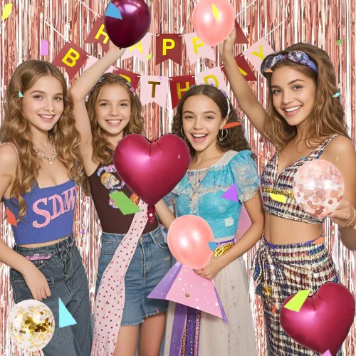 Vista 4 de Decoraciones de cumpleaños número 80 para niñas y mujeres, pancarta de papel rosa burdeos, banda para decoración de pastel, globos de látex, vidrio