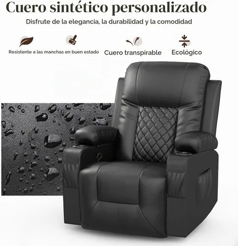 Vista 9 de Furnimat Juego de sofá reclinable con 2+1 piezas para sala de estar, sofá reclinable de 2 plazas en cuero, 1 silla reclinable con asiento de sofá
