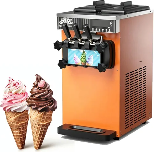 Vista 9 de Commercial Ice Cream Machine, 1300W Freestanding Soft Serve Ice Cream Maker, 18-25kg/H Yield with 3-Flavor, Auto Clean LCD Touch Screen, for Snack