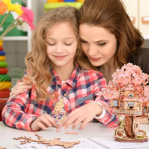Vista 4 de Rolife - Puzzles 3D para adultos, árboles bonsái de cerezo en flor, juego de construcción de flores de casa de árbol sakura japonés para adultos