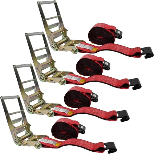 Vista 18 de Mytee Products Correas de trinquete de gancho plano de 4 pulgadas, correas de amarre de trinquete resistentes de 4 x 20 pies con ganchos planos