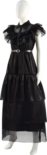 Vista 2 de Masfrida Wednesday Addams - Vestido de baile escolar para niños, falda negra, disfraz para niñas, disfraz de Rave N para Halloween, cosplay