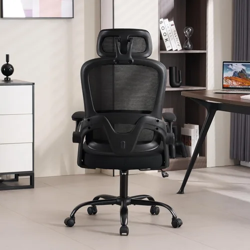 Vista 4 de Silla de oficina ergonómica, silla de escritorio para computadora con malla de respaldo alto y soporte lumbar ajustable, sillas giratorias