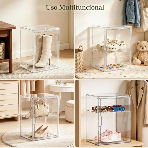 Vista 4 de Attelite - Cajas de almacenamiento para botas de acrílico, tamaño XL, 2 unidades Clear Shoe Organizer,Acrylic Display Case 2 Tiers,Easy