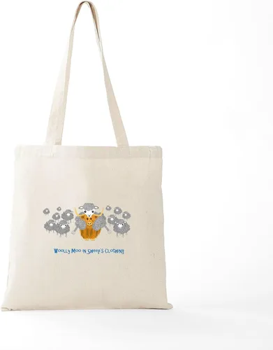 Vista 5 de CafePress Woolly Moo in Sheep's Tote Bag Reusable Natural Beige Canvas Shopping Bag
